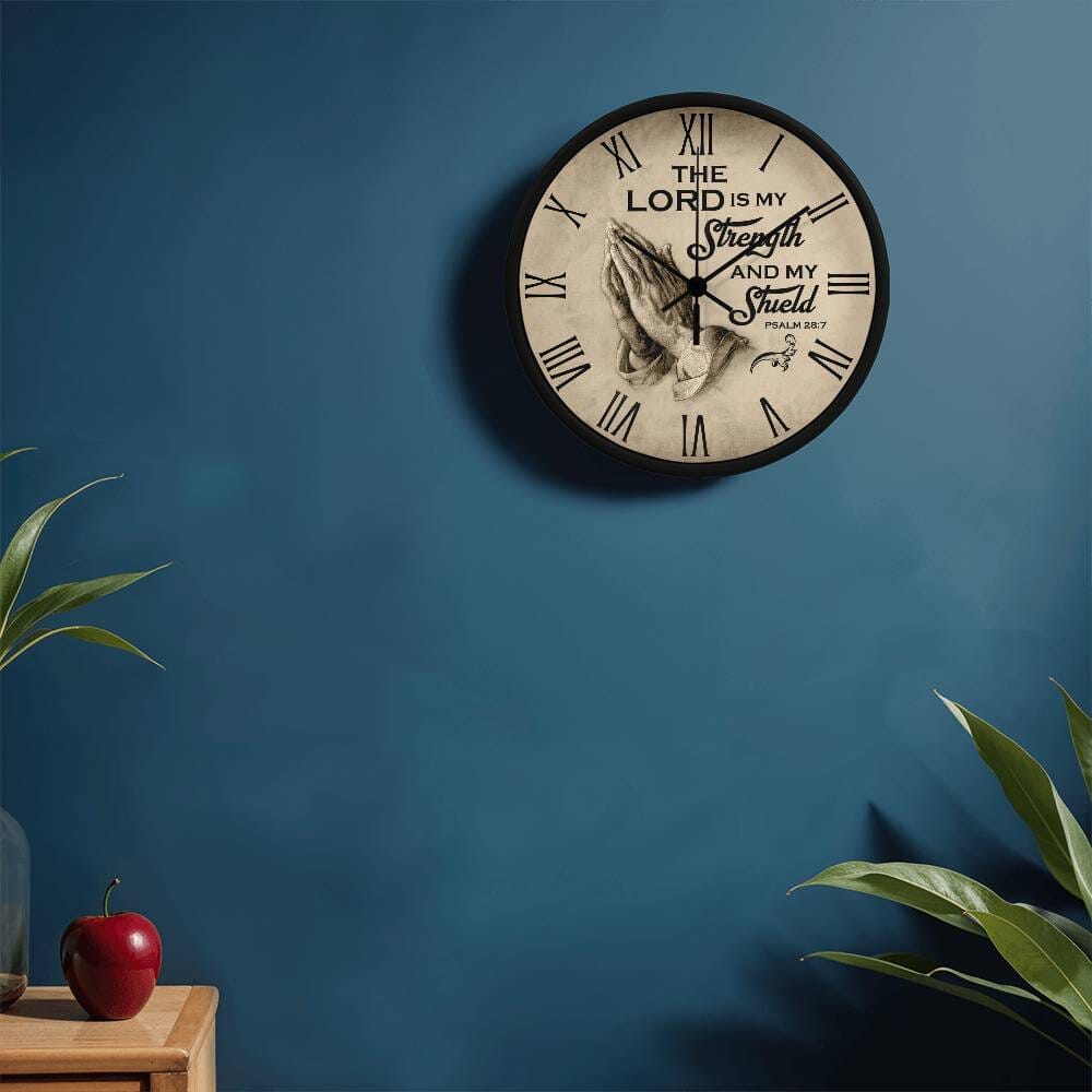 Faith - The Lord Is My Strength And My Shield - PSALMS 28:7 - Wood Frame Wall Clock - The Shoppers Outlet
