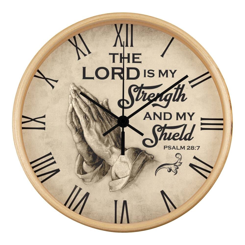 Faith - The Lord Is My Strength And My Shield - PSALMS 28:7 - Wood Frame Wall Clock - The Shoppers Outlet