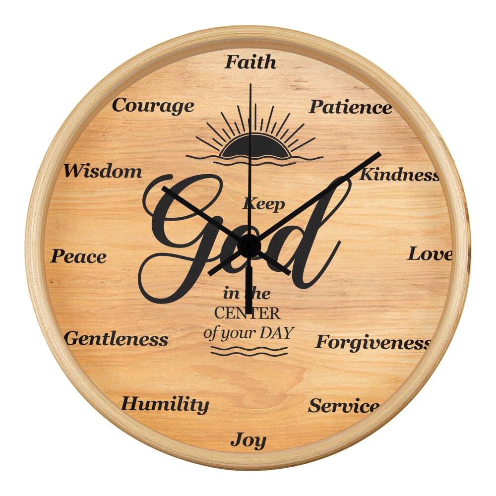 Inspirational - Keep God In The Center Of Your Day - Wood Frame Wall Clock - The Shoppers Outlet