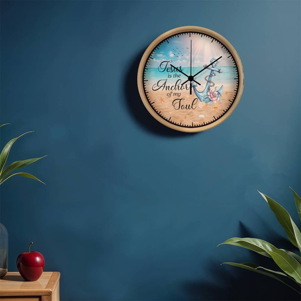 Inspirational - Jesus Is The Anchor Of My Soul - Wood Frame Wall Clock - The Shoppers Outlet