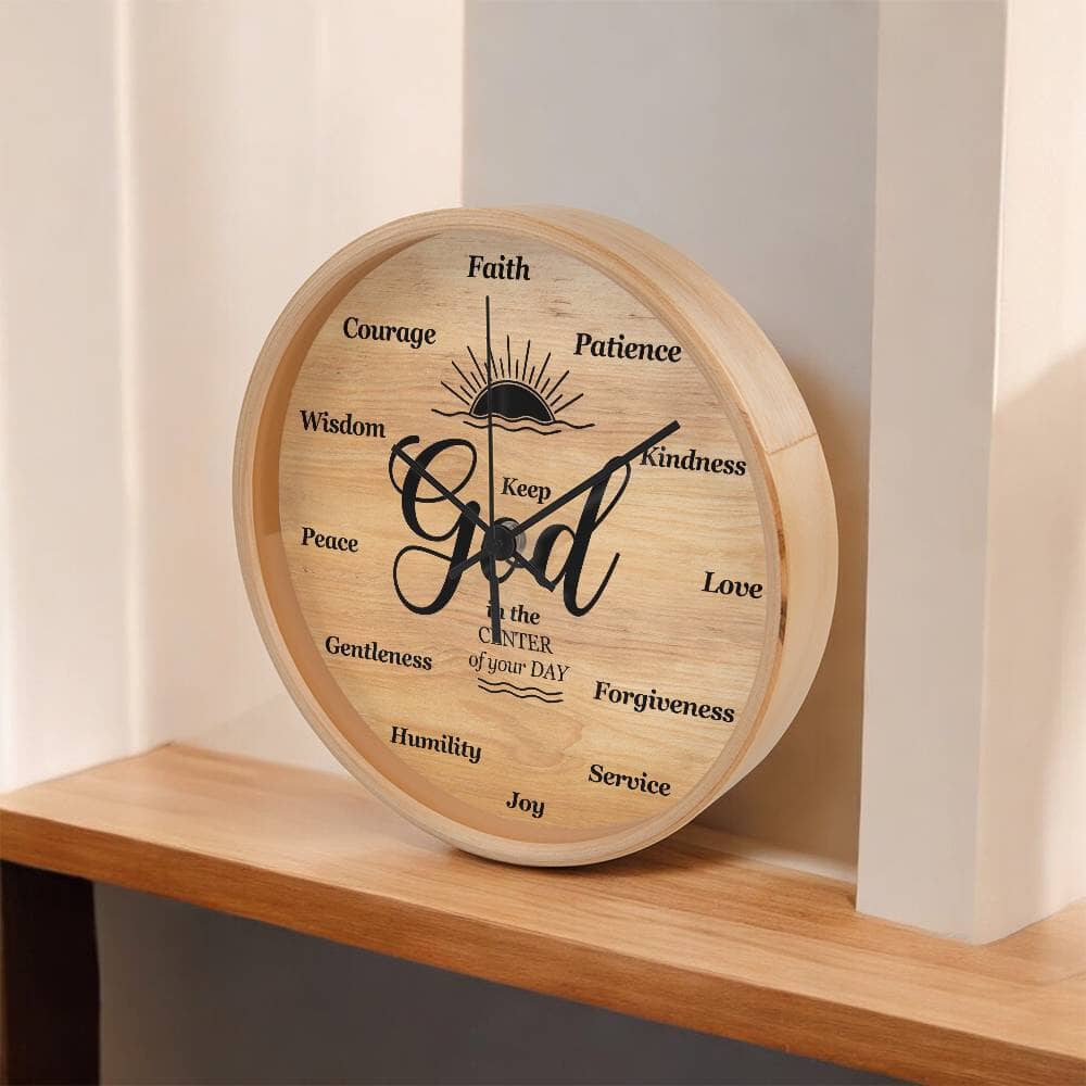 Inspirational - Keep God In The Center Of Your Day - Wood Frame Wall Clock - The Shoppers Outlet