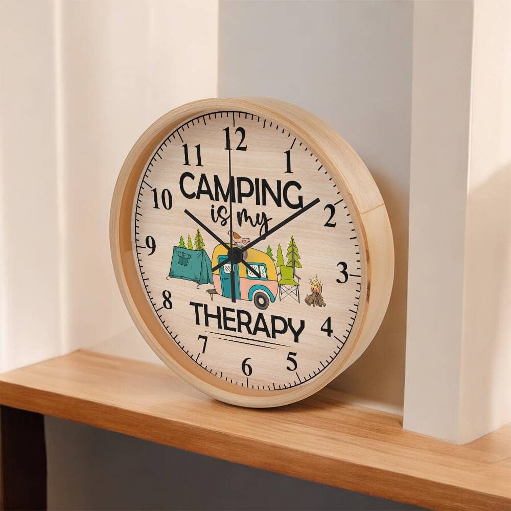 Camping Is My Therapy - Wood Frame Wall Clock - The Shoppers Outlet