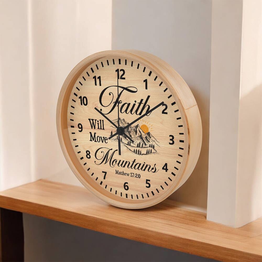 Faith - Faith Will Move Mountains - Matthew 17:20 - Woof Frame Wall Clock - The Shoppers Outlet