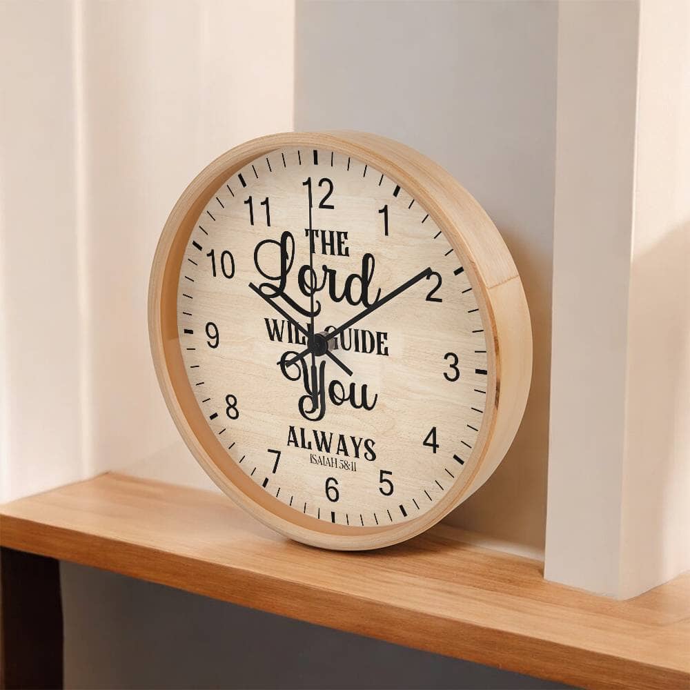 Faith - The Lord Will Guide You Always - Isaiah 58:11 - Wood Frame Wall Clock - The Shoppers Outlet