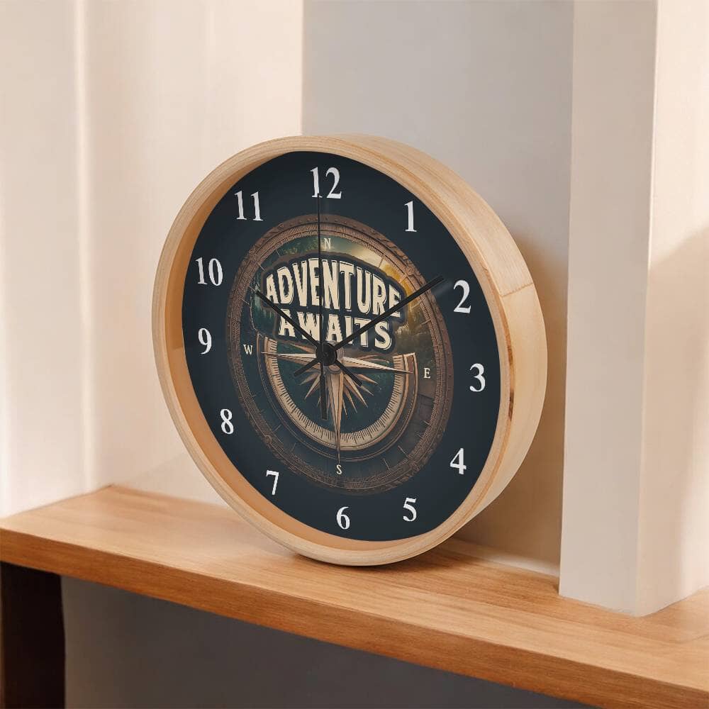Adventure Awaits - Wood Frame Wall Clock - The Shoppers Outlet
