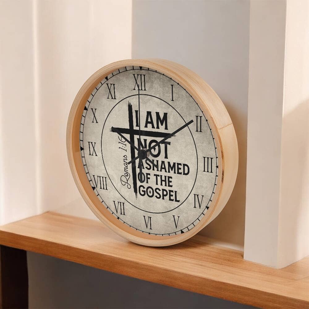 Faith - I Am Not Ashamed Of The Gospel - Romans 1:16 - Wood Frame Wall Clock - The Shoppers Outlet