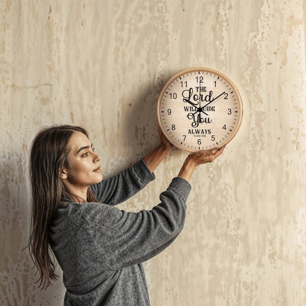 Faith - The Lord Will Guide You Always - Isaiah 58:11 - Wood Frame Wall Clock - The Shoppers Outlet