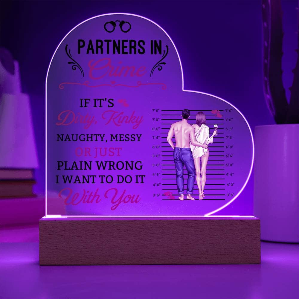 Gift For Soulmate - Partners In Crime - Heart Acrylic Plaque - The Shoppers Outlet