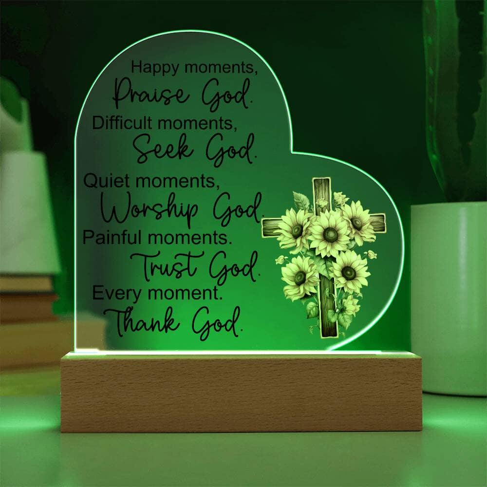 Faith - Praise God - Night Light - Heart Acrylic Plaque - The Shoppers Outlet