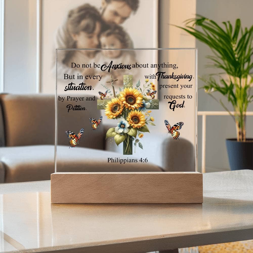 Faith - Do Not Be Anxious About Anything - Philippians 4:6 - Square Acrylic Plaque - The Shoppers Outlet