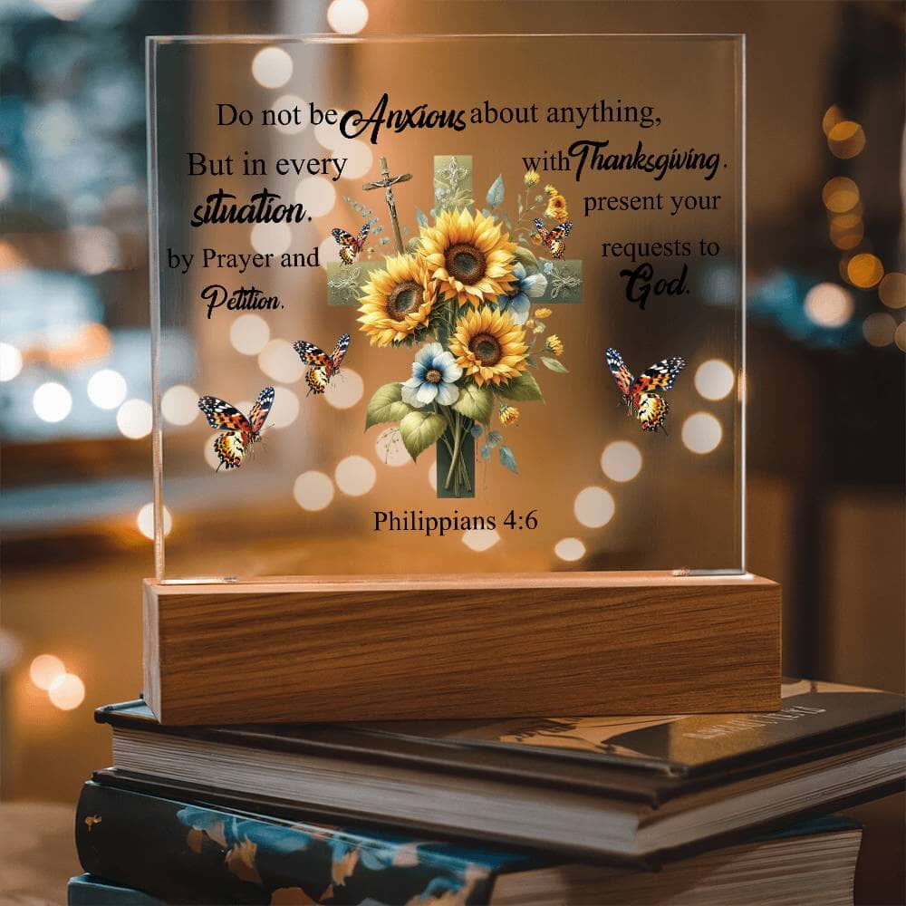 Faith - Do Not Be Anxious About Anything - Philippians 4:6 - Square Acrylic Plaque - The Shoppers Outlet