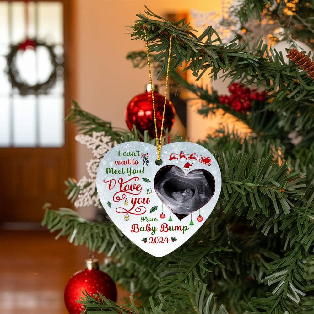 Gift For Mom - Holiday Ornament - I Can't Wait To Meet You - High Gloss Heart Ornament - The Shoppers Outlet