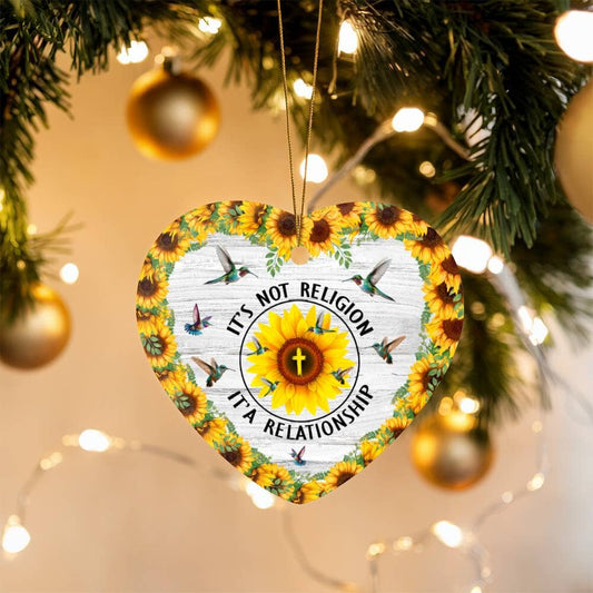 Inspirational - Holiday Ornament - It's Not Religion It's A Relationship - High Gloss Heart Ornament - The Shoppers Outlet