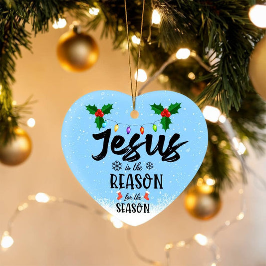 Inspirational - Holiday Ornament - Jesus Is The Reason For The Season - High Gloss Heart Ornament - The Shoppers Outlet