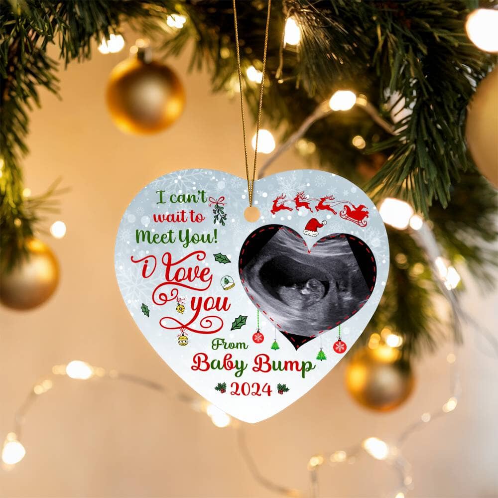 Gift For Mom - Holiday Ornament - I Can't Wait To Meet You - High Gloss Heart Ornament - The Shoppers Outlet
