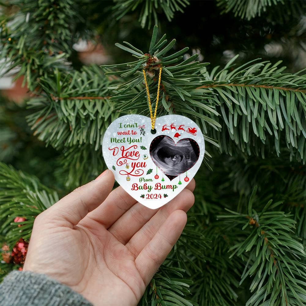 Gift For Mom - Holiday Ornament - I Can't Wait To Meet You - High Gloss Heart Ornament - The Shoppers Outlet