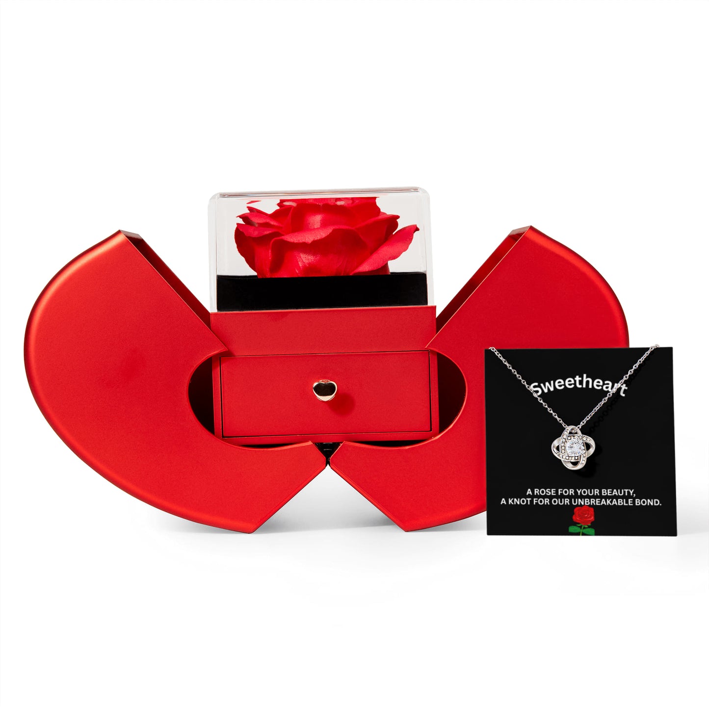 Gift For Soulmate - Our Unbreakable Bond - Love Knot Necklace with Red Heart Rose Box