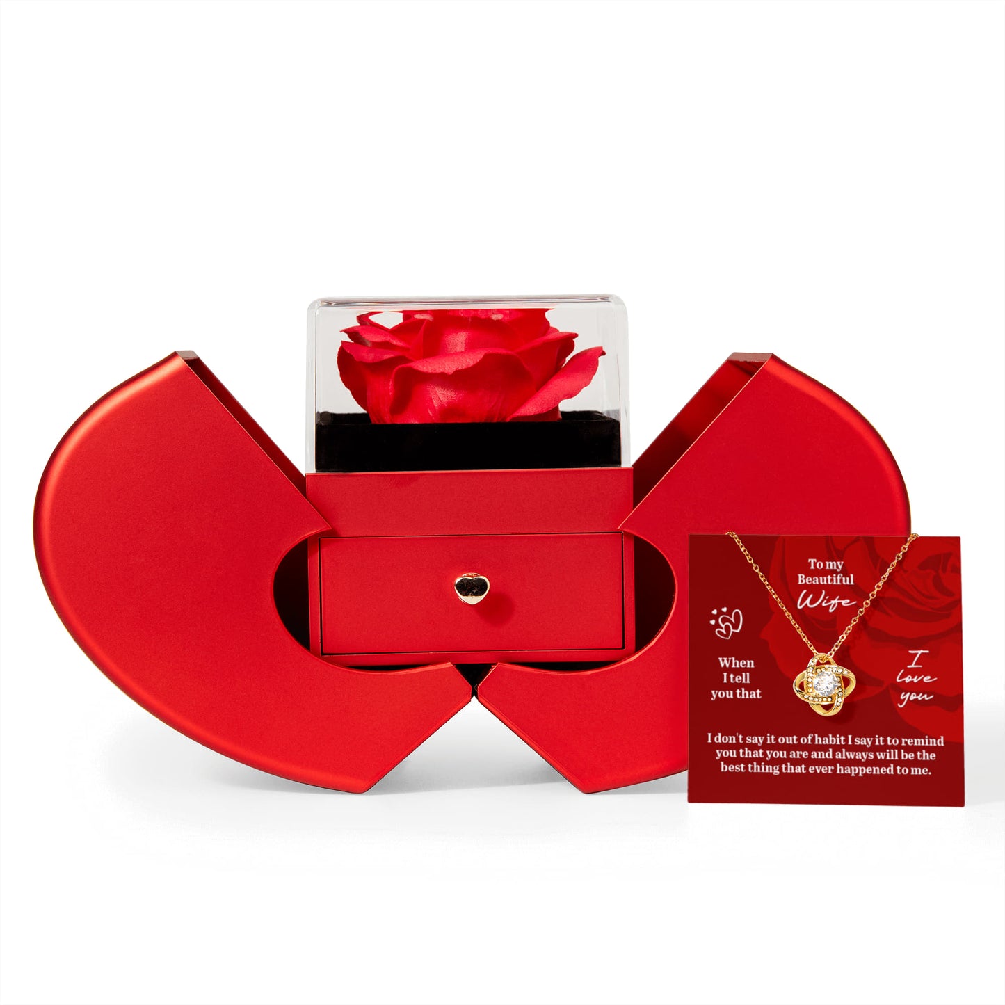 Gift For Wife - When I Tell You I Love You - Love Knot Necklace with Red Heart Rose Box