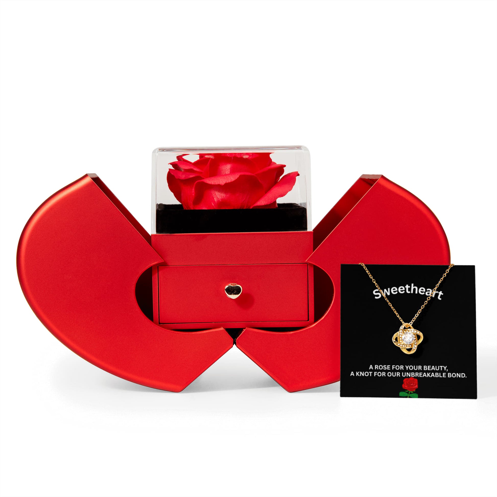Gift For Soulmate - Our Unbreakable Bond - Love Knot Necklace with Red Heart Rose Box - The Shoppers Outlet