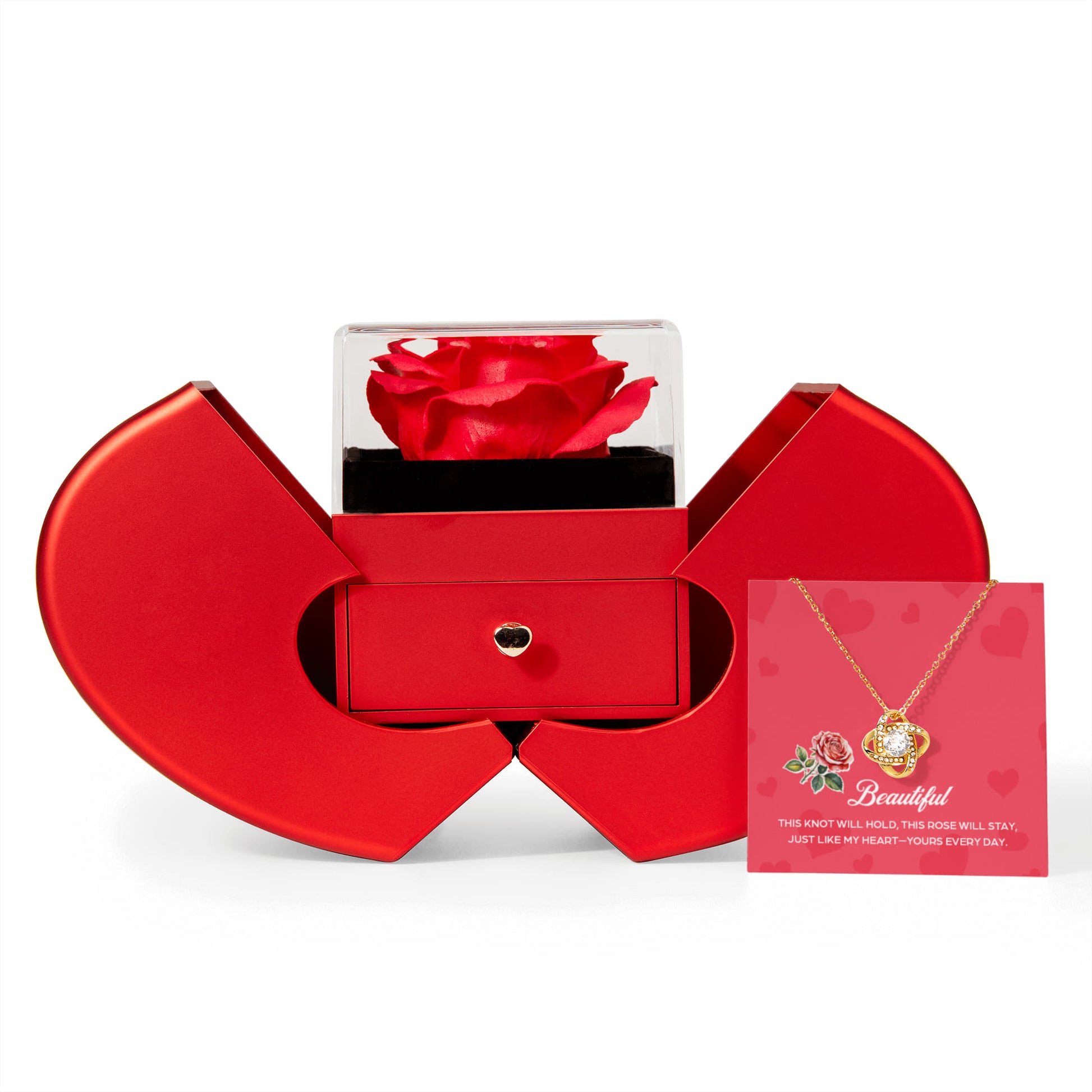 Gift For Soulmate - This Knot Will Hold - Love Knot Necklace with Red Heart Rose Box - The Shoppers Outlet