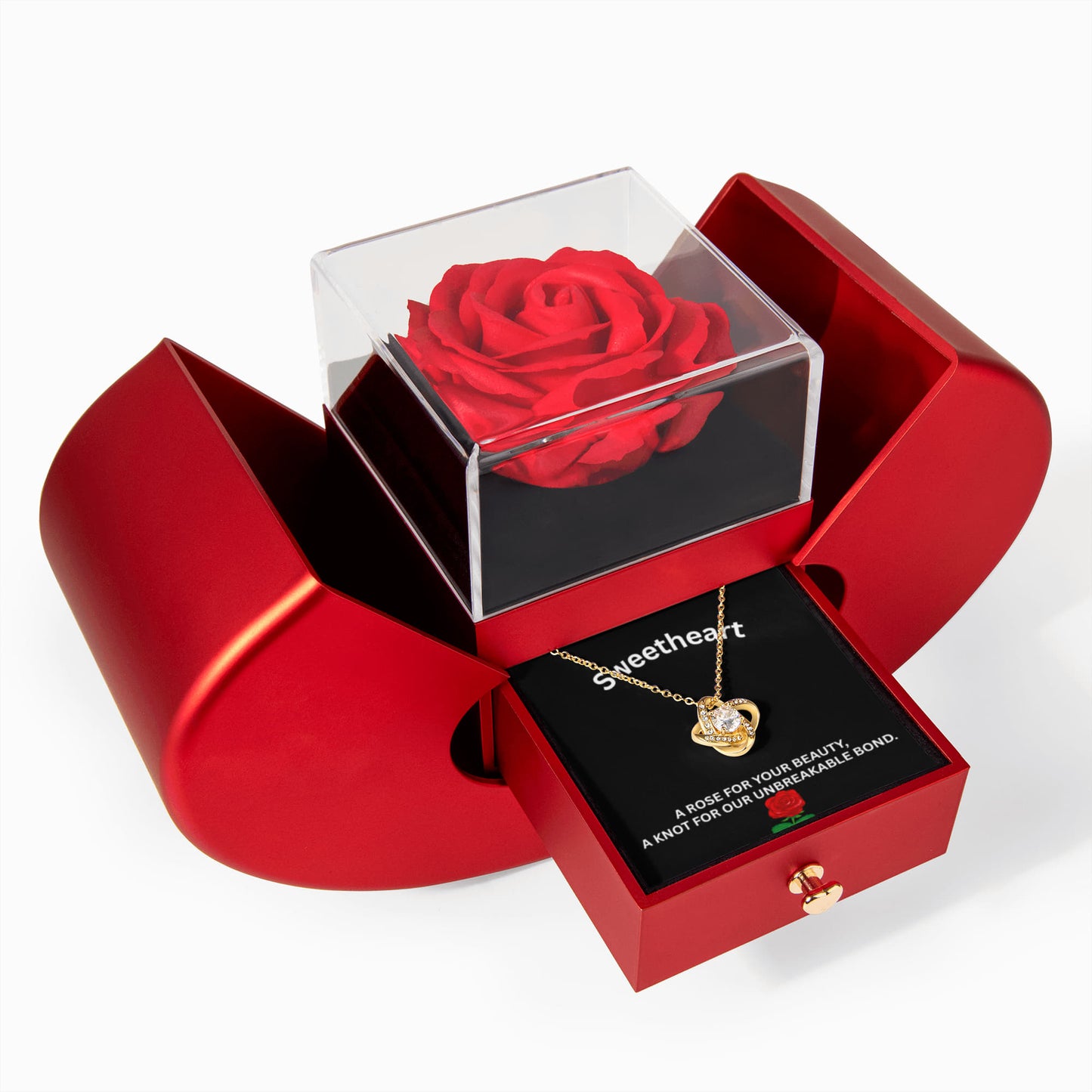 Gift For Soulmate - Our Unbreakable Bond - Love Knot Necklace with Red Heart Rose Box
