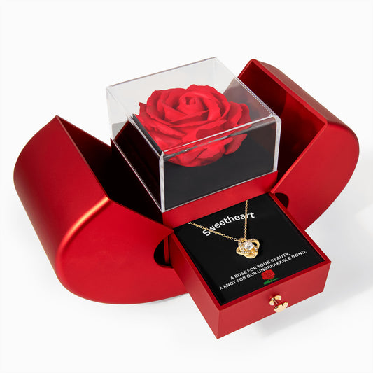 Gift For Soulmate - Our Unbreakable Bond - Love Knot Necklace with Red Heart Rose Box - The Shoppers Outlet
