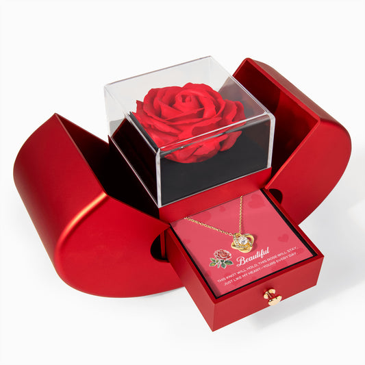 Gift For Soulmate - This Knot Will Hold - Love Knot Necklace with Red Heart Rose Box - The Shoppers Outlet