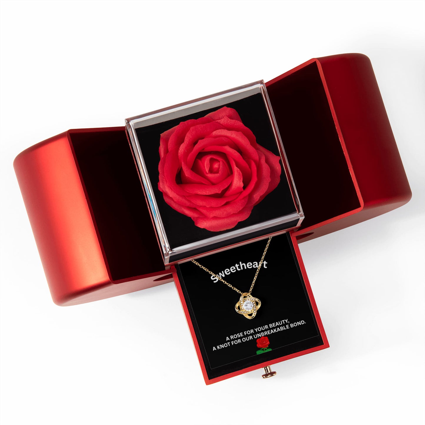 Gift For Soulmate - Our Unbreakable Bond - Love Knot Necklace with Red Heart Rose Box
