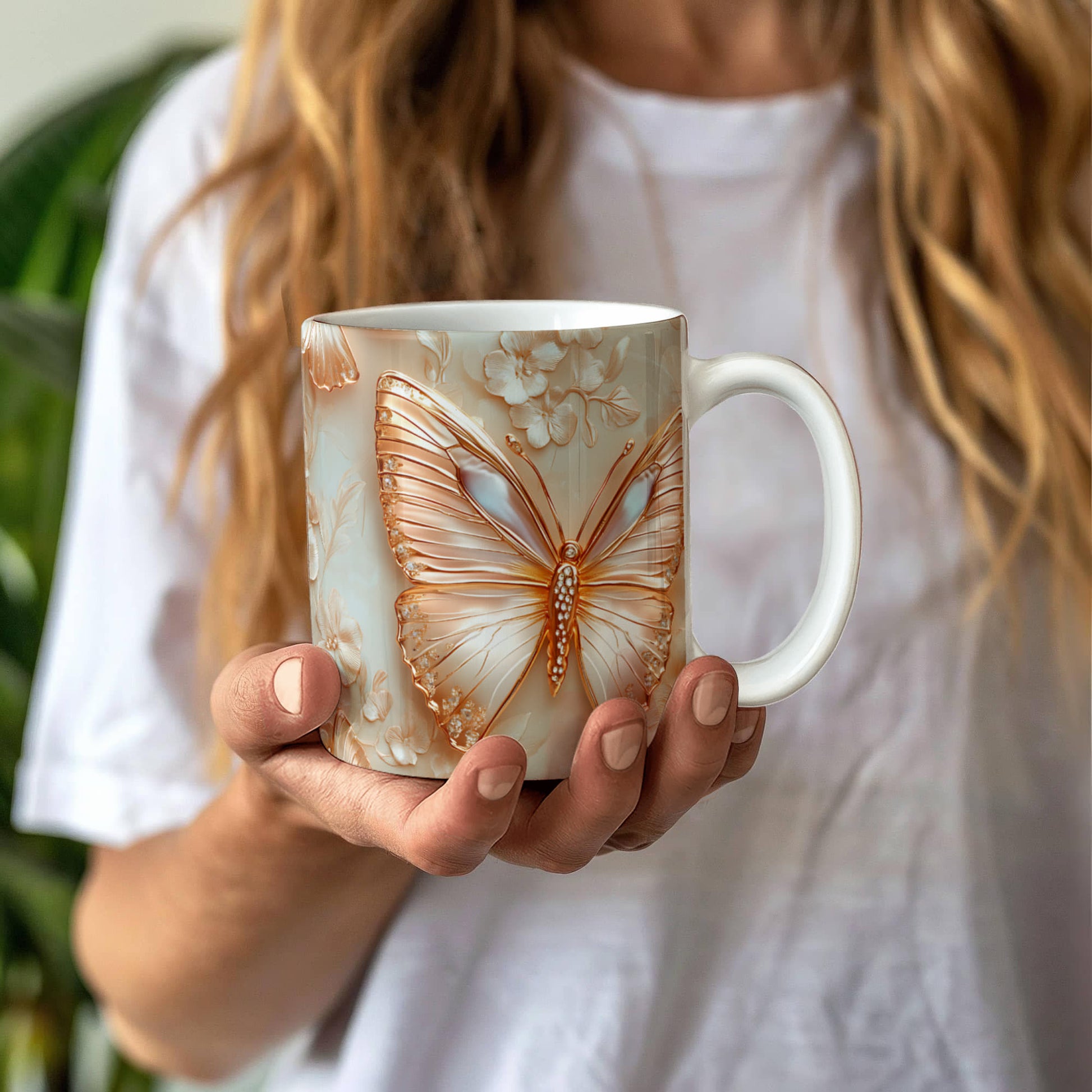 Pearl Butterfly Design - Ceramic Mug - The Shoppers Outlet