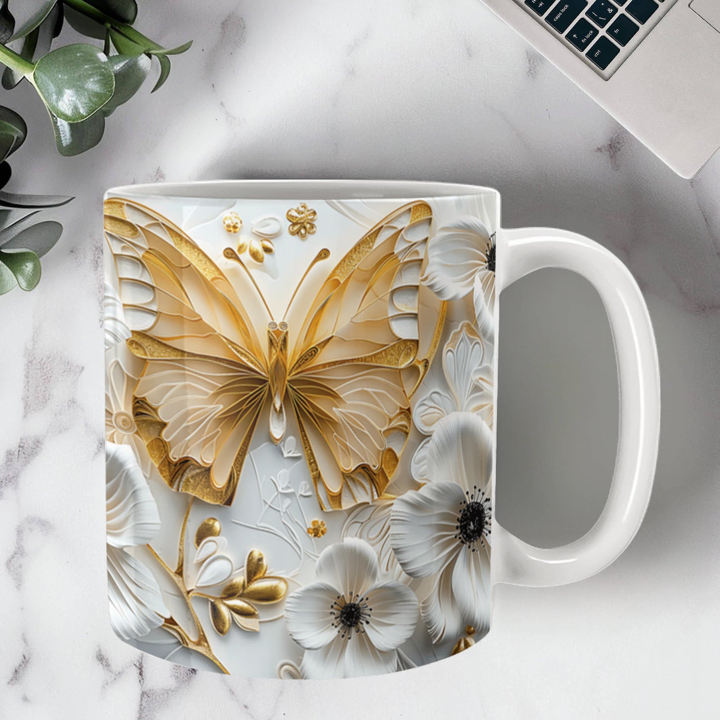 Gold Butterfly Design - Ceramic Mug - The Shoppers Outlet