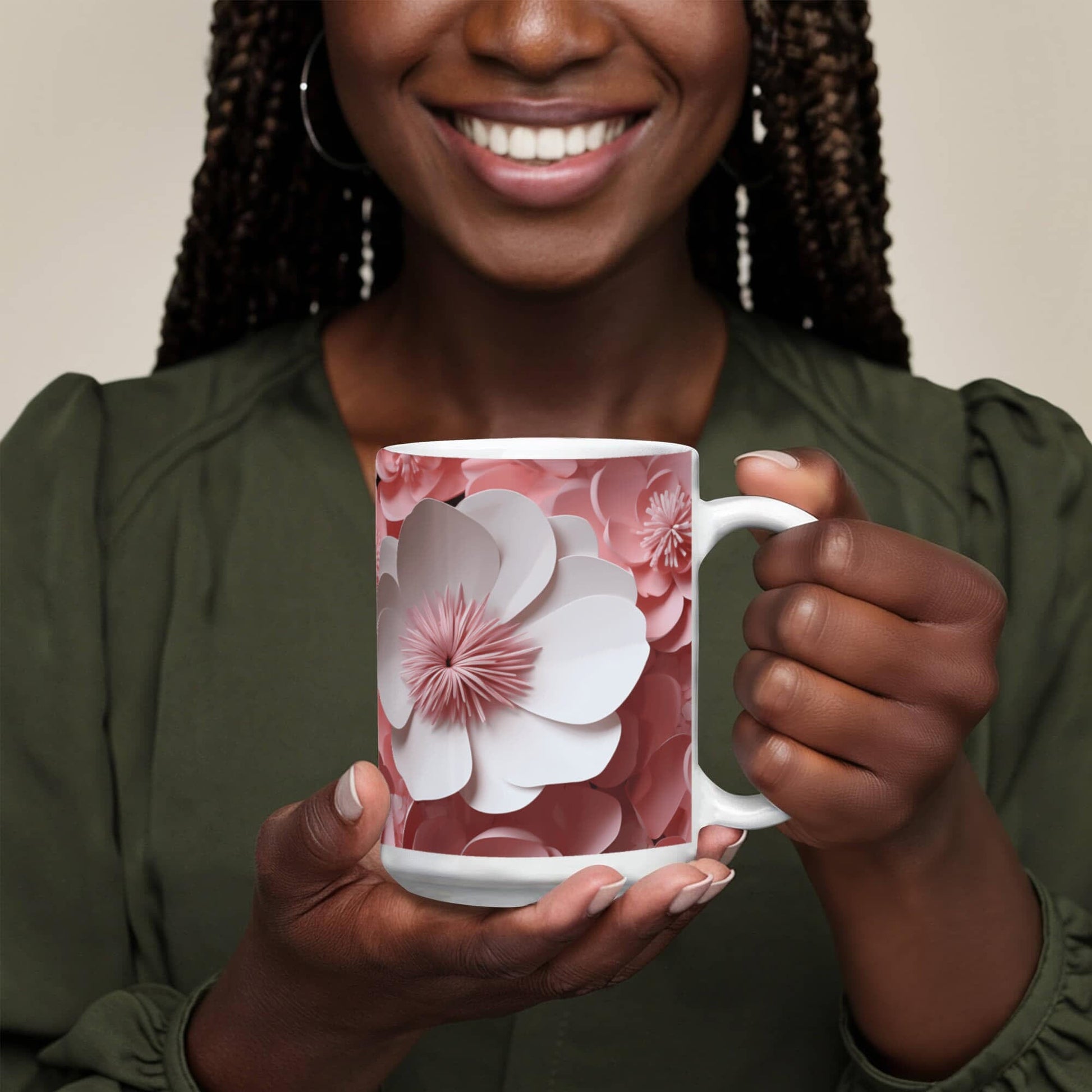 "Pink Flowers Design Coffee Mug - Ceramic Mug - The Shoppers Outlet