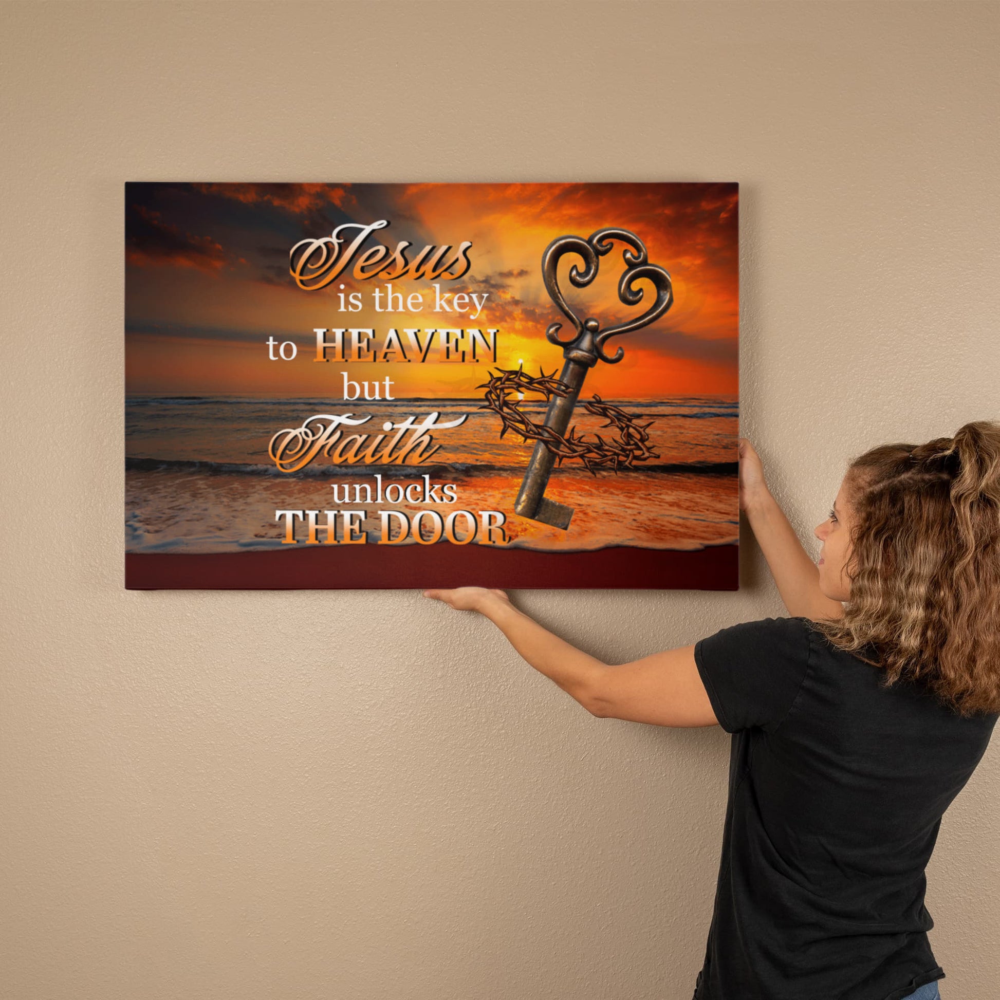 Faith - Jesus Is The Key To Heaven - Gallery Wrapped Canvas Prints - The Shoppers Outlet