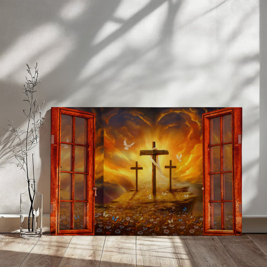 Faith - Cross Open Window - Gallery Wrapped Canvas Prints - The Shoppers Outlet