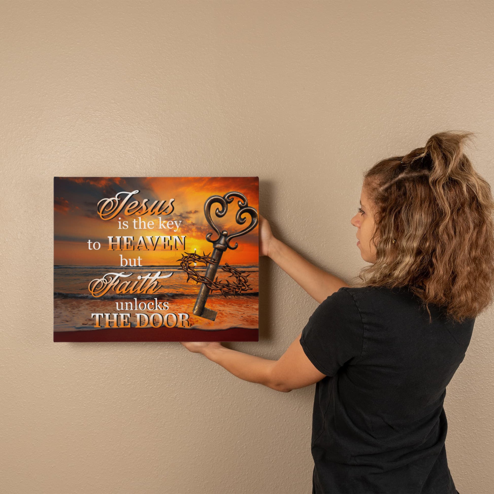 Faith - Jesus Is The Key To Heaven - Gallery Wrapped Canvas Prints - The Shoppers Outlet