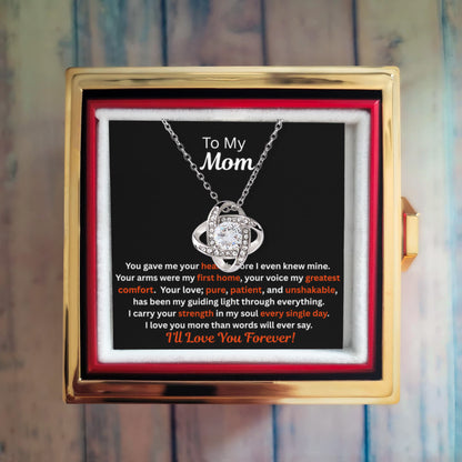 Gift For Mom - Birthday Gift - Mother's Day Gift - I'll Love You Forever - Love Knot Necklace with Rotating Rose Gift Box - The Shoppers Outlet