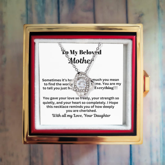 Gift For Mom - You're My Everything - Mother's Day Gift - Birthday Gift - Love Knot Necklace With Rotating Rose Gift Box - The Shoppers Outlet