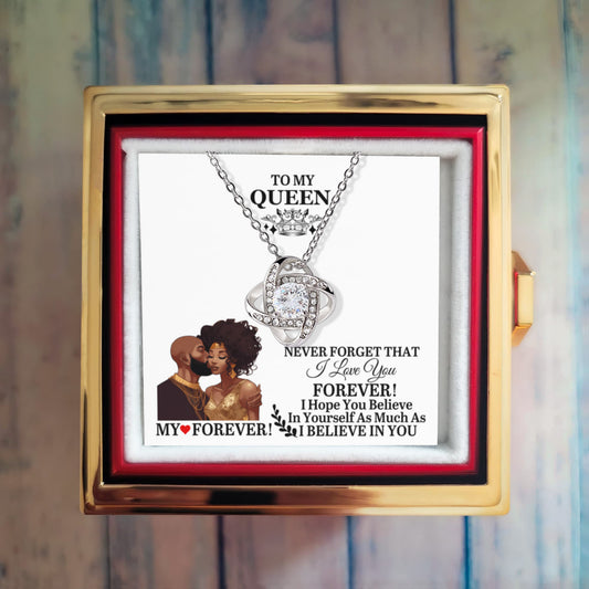 To My Queen - Mother's Day Gift - Birthday Gift - Anniversary Gift - Love Knot Necklace with Rotating Rose Gift Box - The Shoppers Outlet