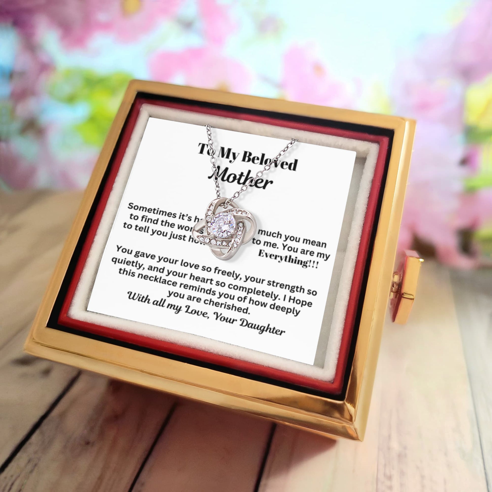 Gift For Mom - You're My Everything - Mother's Day Gift - Birthday Gift - Love Knot Necklace With Rotating Rose Gift Box - The Shoppers Outlet