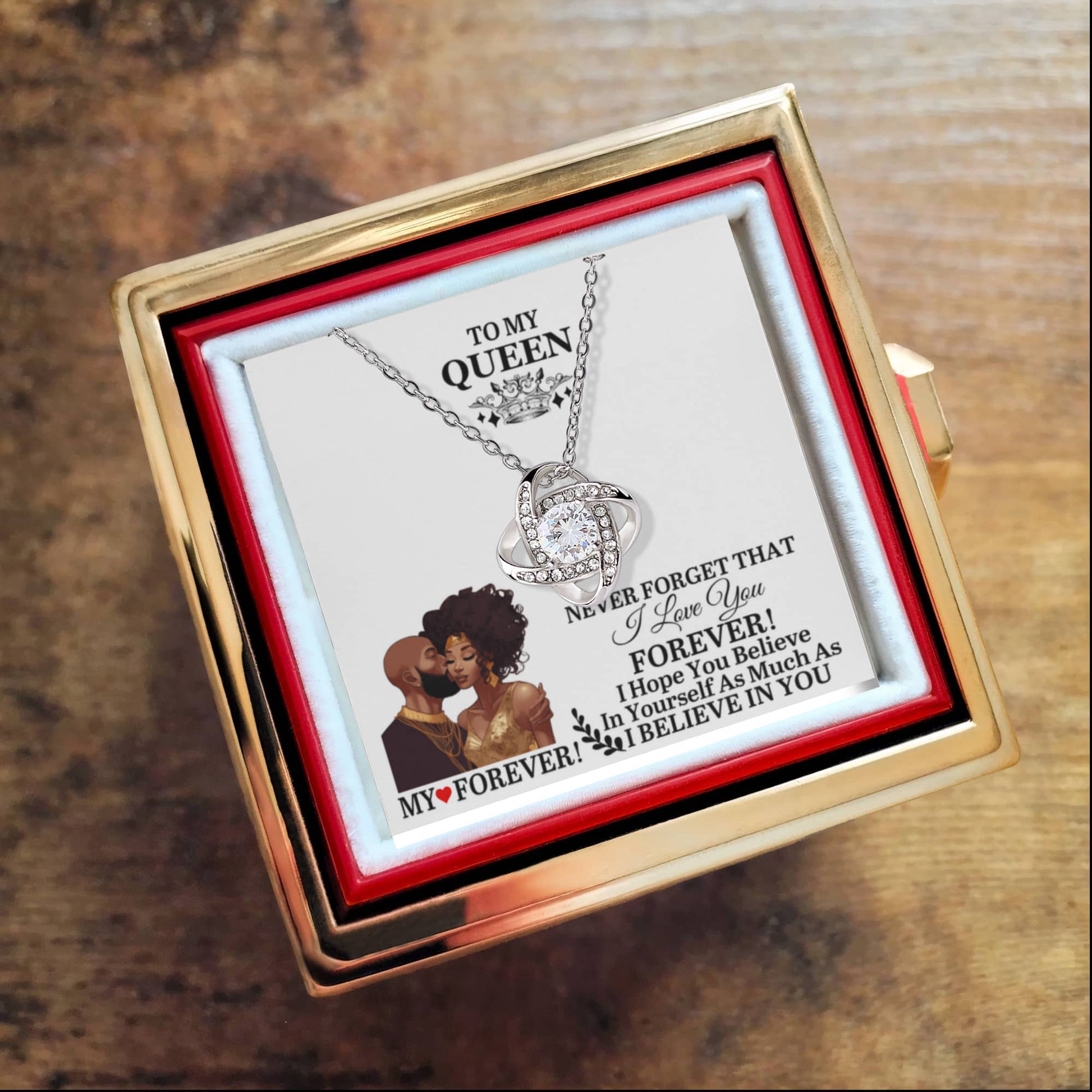 To My Queen - Mother's Day Gift - Birthday Gift - Anniversary Gift - Love Knot Necklace with Rotating Rose Gift Box - The Shoppers Outlet