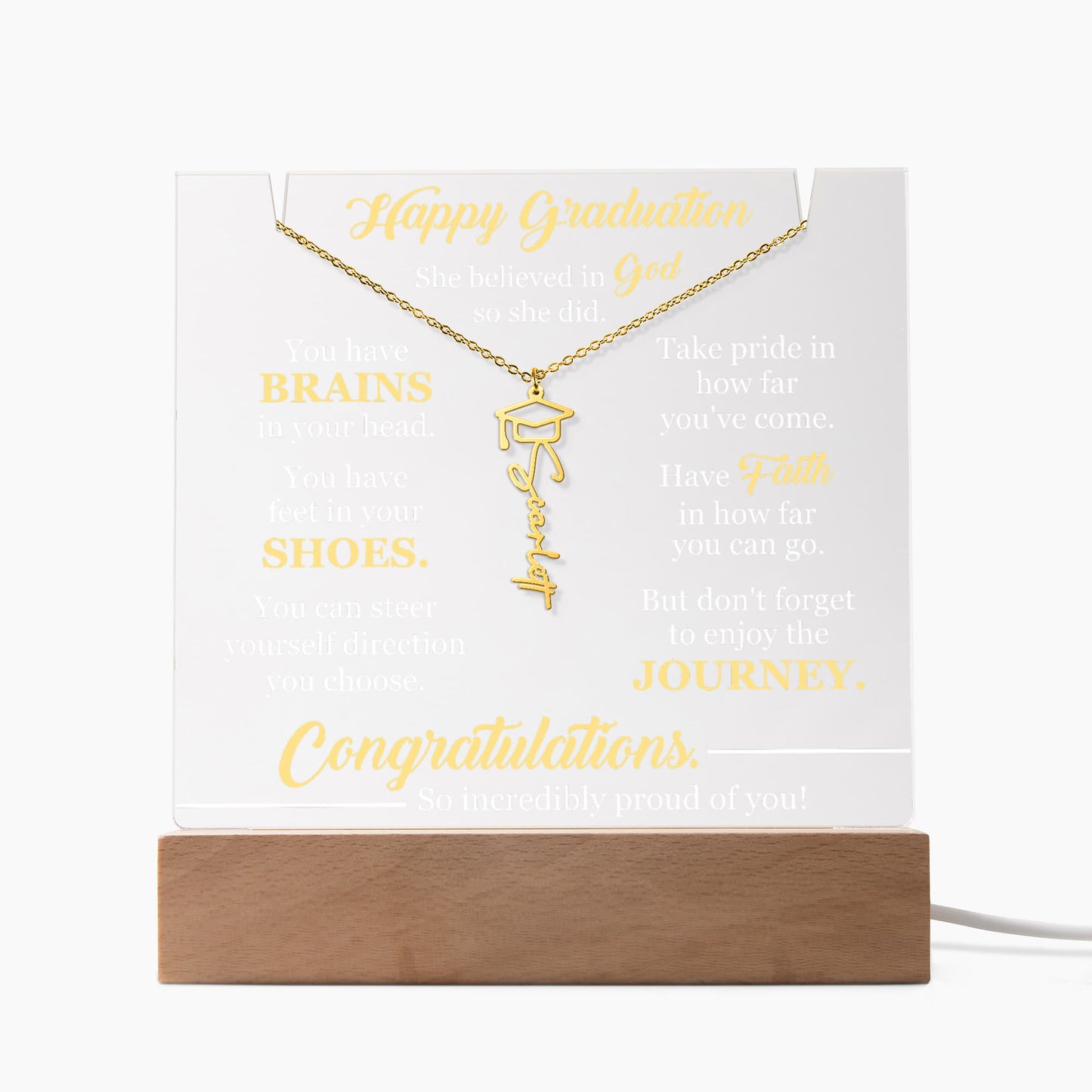Graduation Gift For Her - She Believed In God - Congratulations - Graduation Cap Name Necklace Keepsake Acrylic Bundle - The Shoppers Outlet