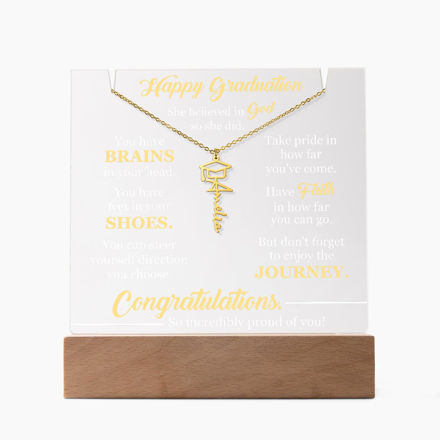 Graduation Gift For Her - She Believed In God - Congratulations - Graduation Cap Name Necklace Keepsake Acrylic Bundle - The Shoppers Outlet