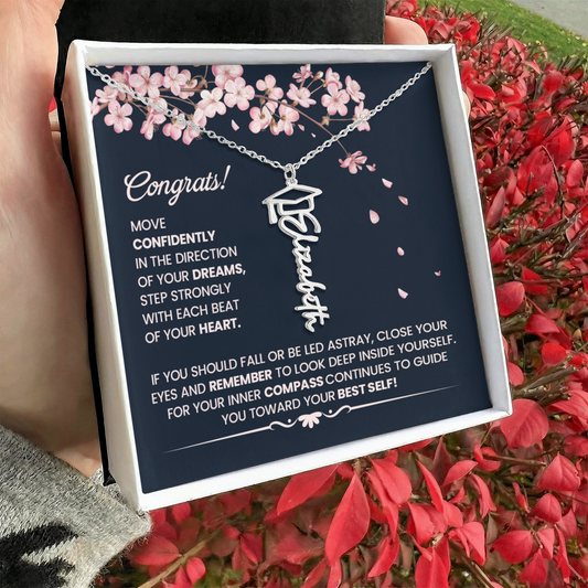 Congrats Graduation Gift – Gift for Her - Elegant Inspirational - Graduation Name Necklace - The Shoppers Outlet