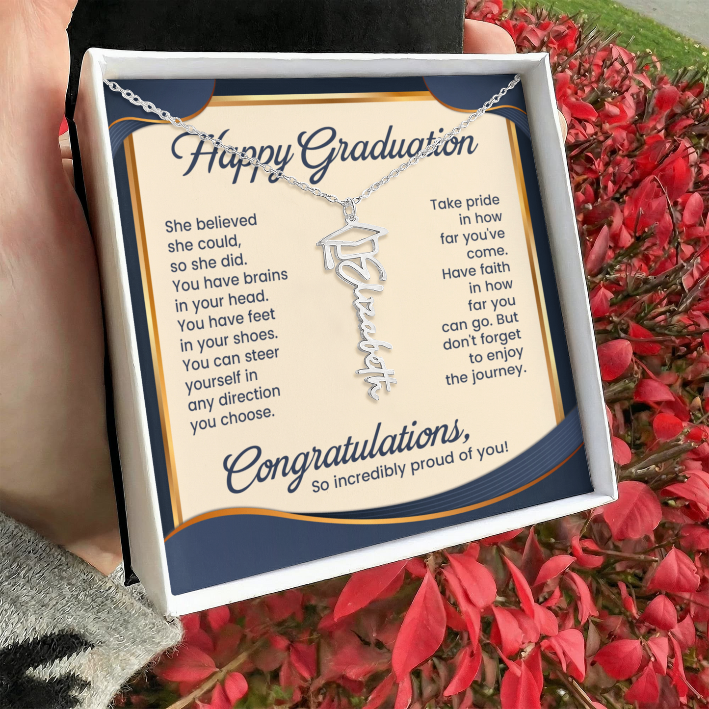 Gift For Her – She Believed- So Could - So She Did - Graduation Name Necklace - The Shoppers Outlet