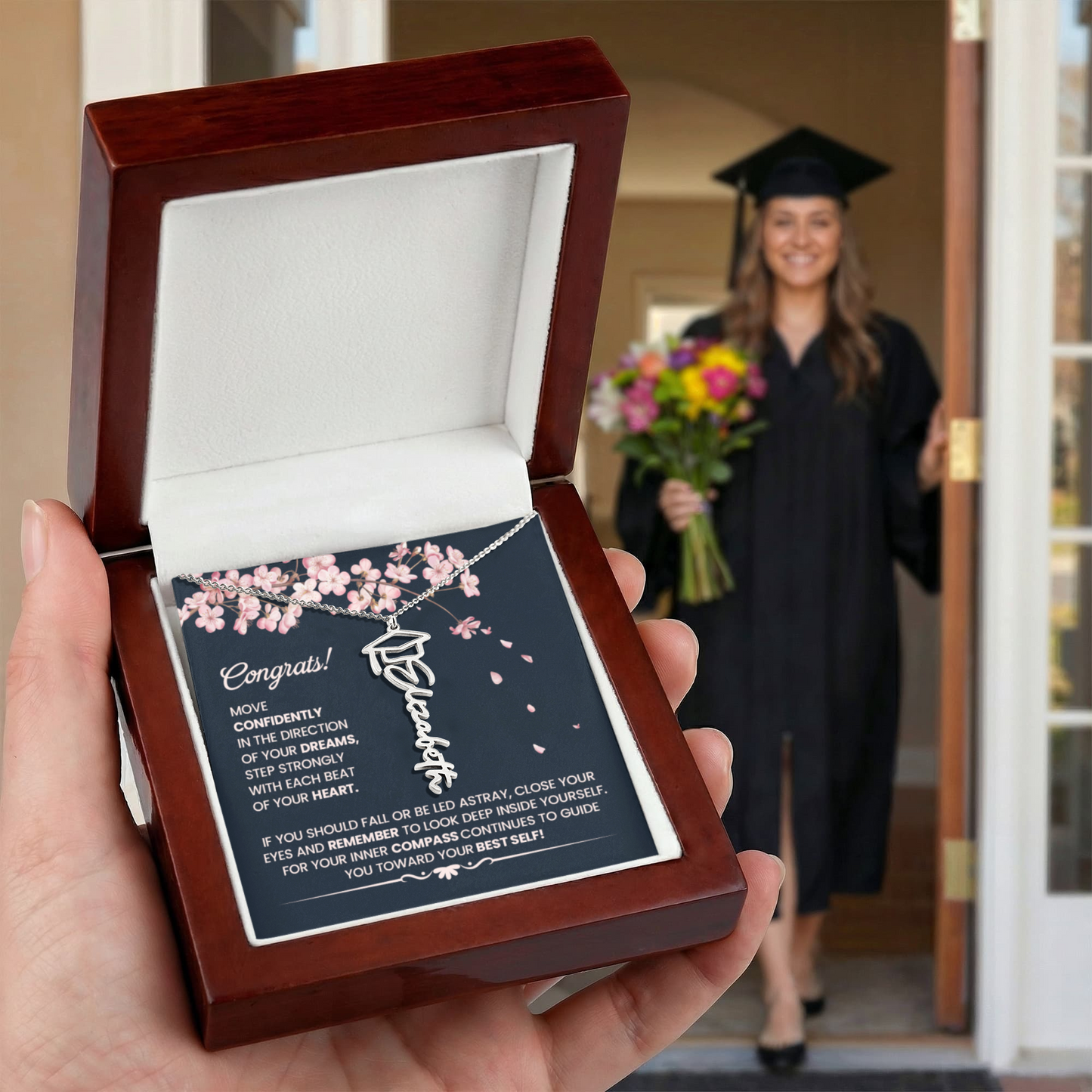 Congrats Graduation Gift – Gift for Her - Elegant Inspirational - Graduation Name Necklace - The Shoppers Outlet