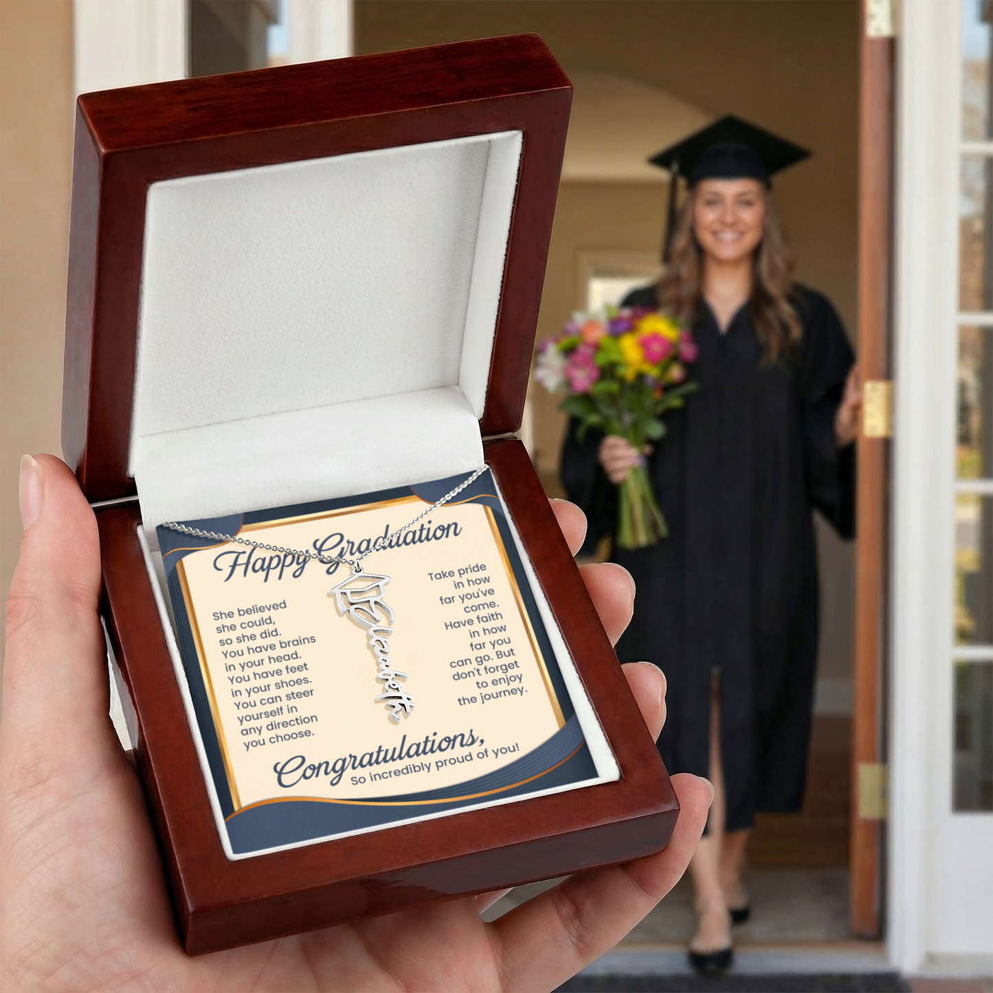 Gift For Her – She Believed- So Could - So She Did - Graduation Name Necklace - The Shoppers Outlet