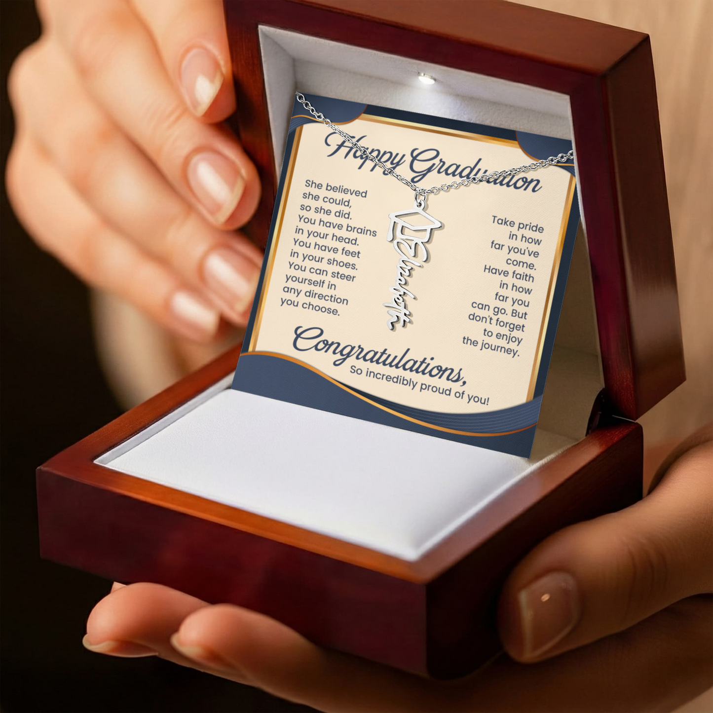 Gift For Her – She Believed- So Could - So She Did - Graduation Name Necklace - The Shoppers Outlet