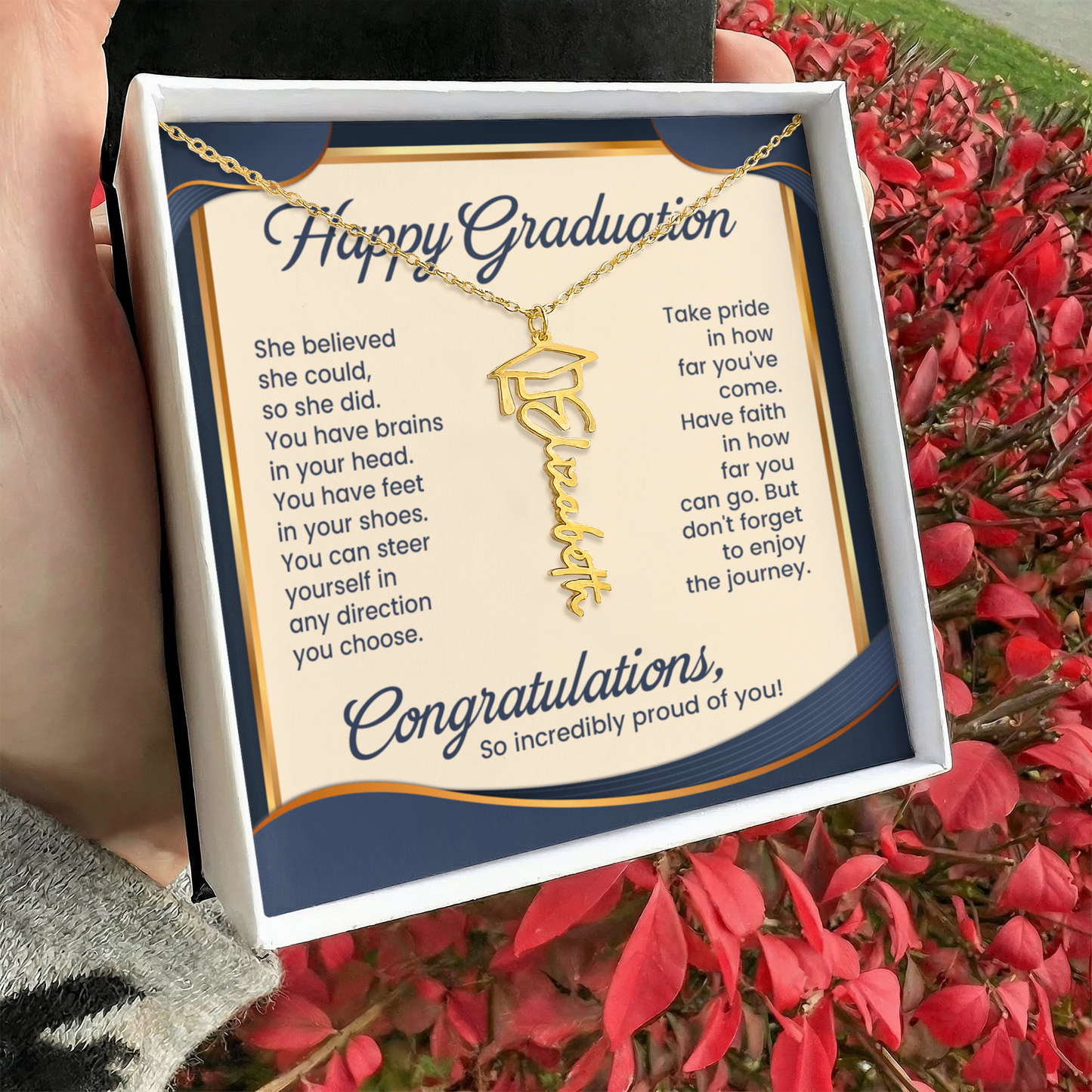 Gift For Her – She Believed- So Could - So She Did - Graduation Name Necklace - The Shoppers Outlet