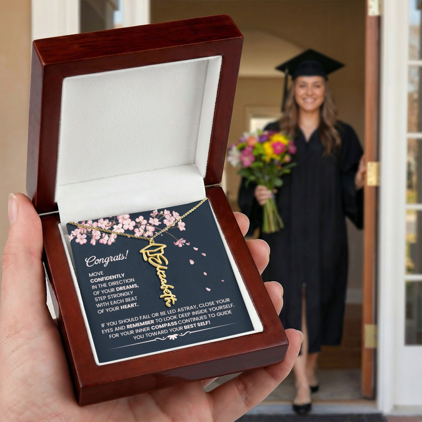 Congrats Graduation Gift – Gift for Her - Elegant Inspirational - Graduation Name Necklace - The Shoppers Outlet