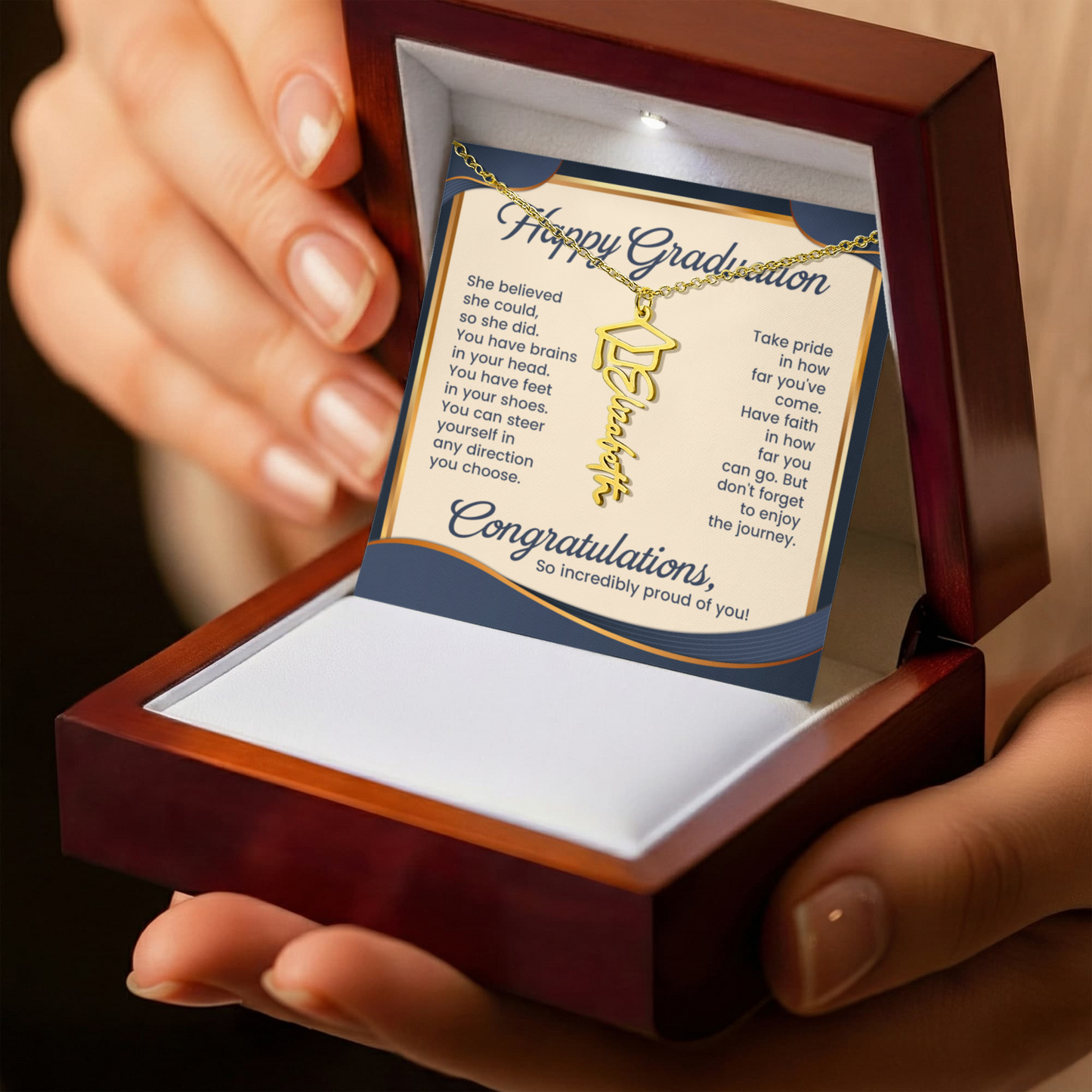 Gift For Her – She Believed- So Could - So She Did - Graduation Name Necklace - The Shoppers Outlet