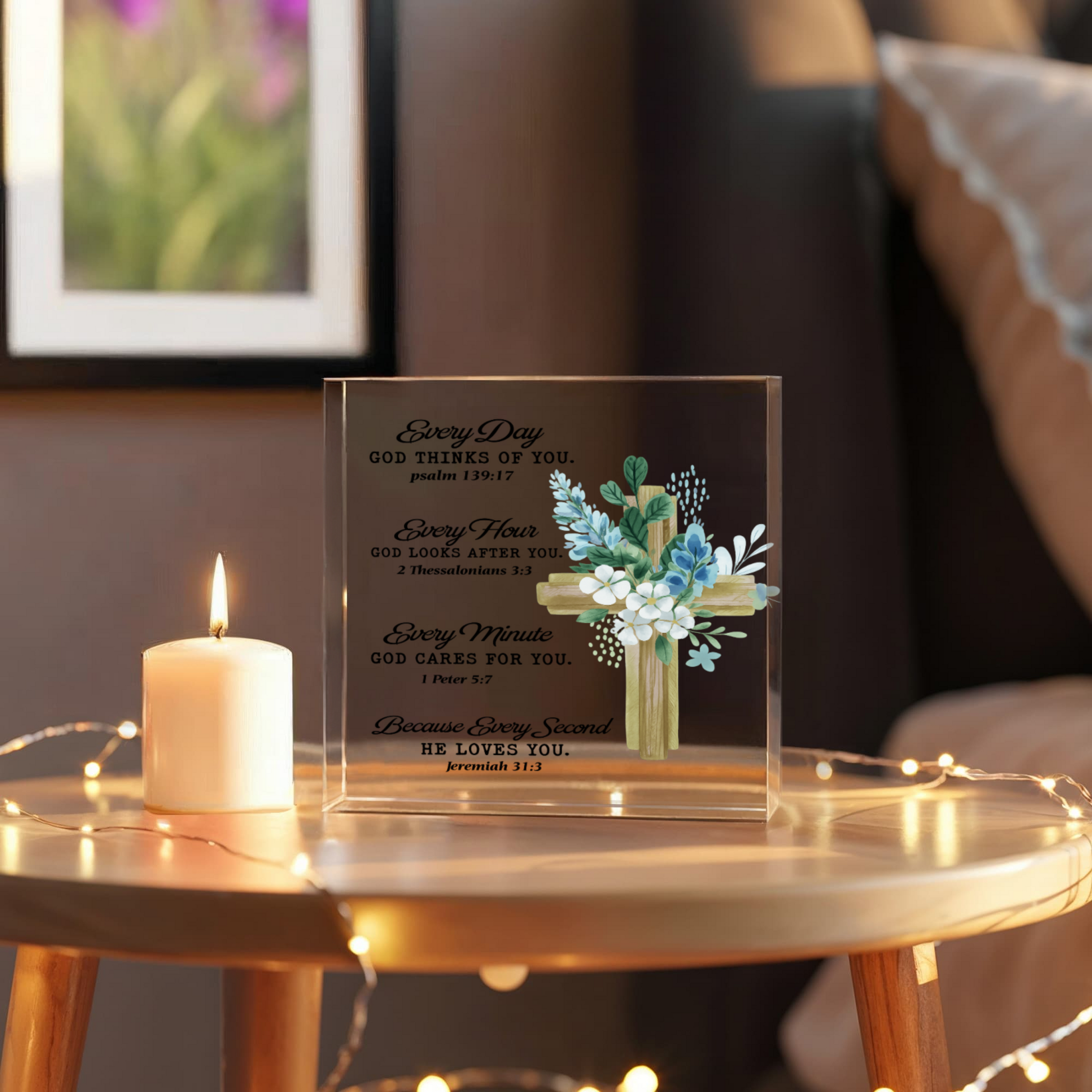 Faith - Every Day - Every Hour -Every Minute - Every Second Bilbe Verse - Printed Acrylic Block - The Shoppers Outlet